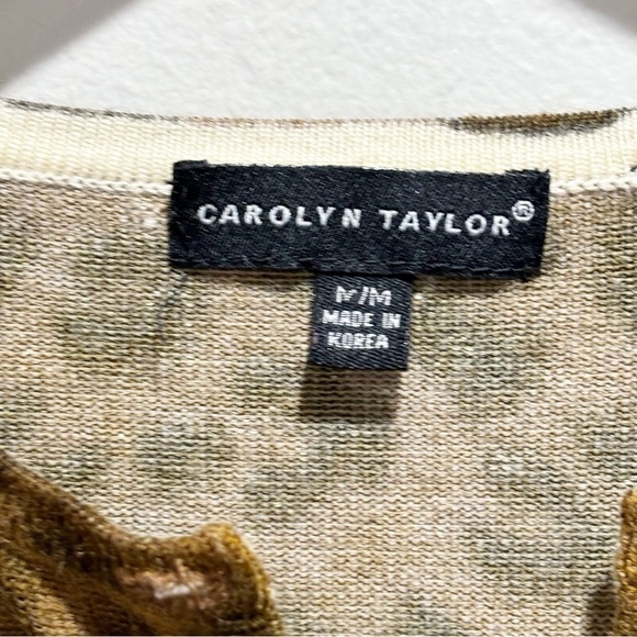 Vtg CAROLYN TAYLOR Women’s Brown Ivory Animal Print Cardigan Unique Buttons Sz M - Picture 5 of 7